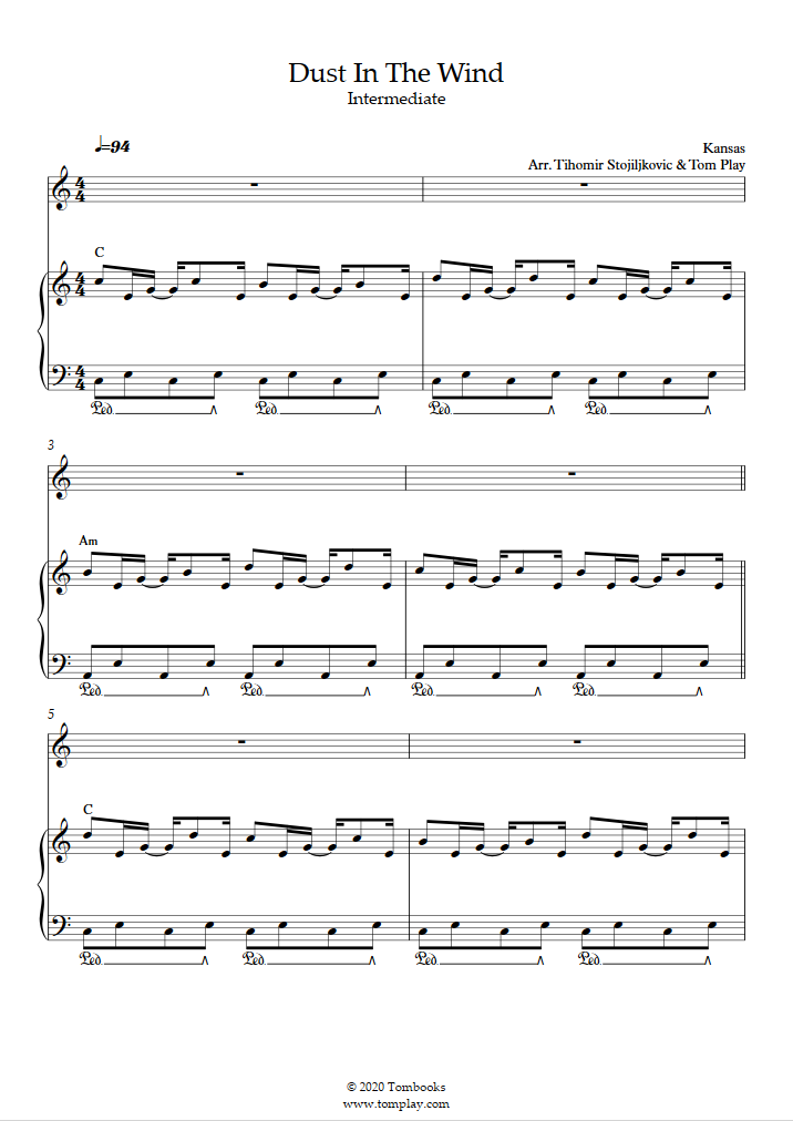Piano Sheet Music Dust in the Wind (With piano score, Intermediate