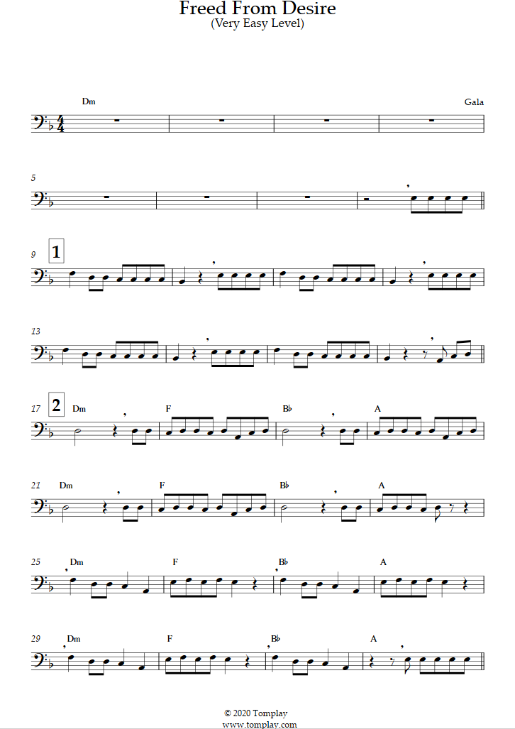 Freed From Desire (niveau très facile) (Gala) Partition Trombone