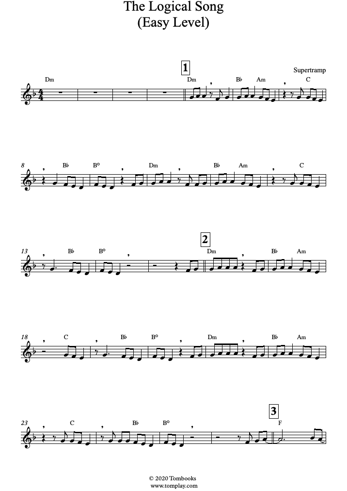 The Logical Song (初級, ソプラノ・サックス) (スーパートランプ) サクソフォン 楽譜