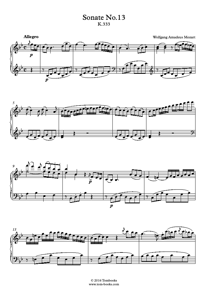 mozart piano sonata no 13 in b flat major k 333