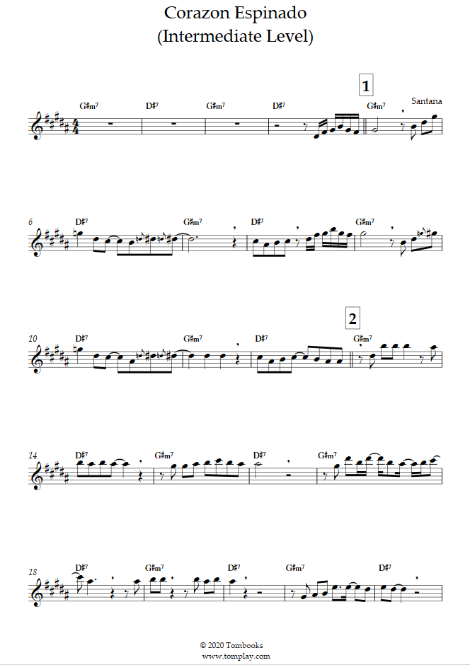 Corazon Espinado (Intermediate Level, Alto Sax) (Santana) - Saxophone ...