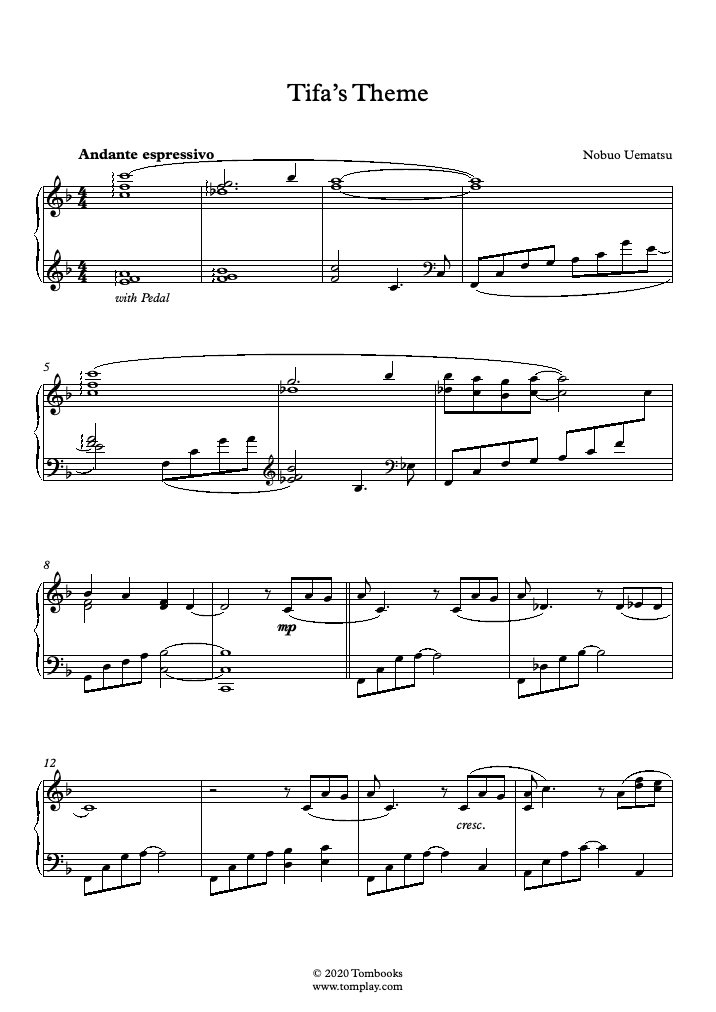 ファイナルファンタジーvii ティファのテーマ曲 植松 伸夫 ピアノ 楽譜