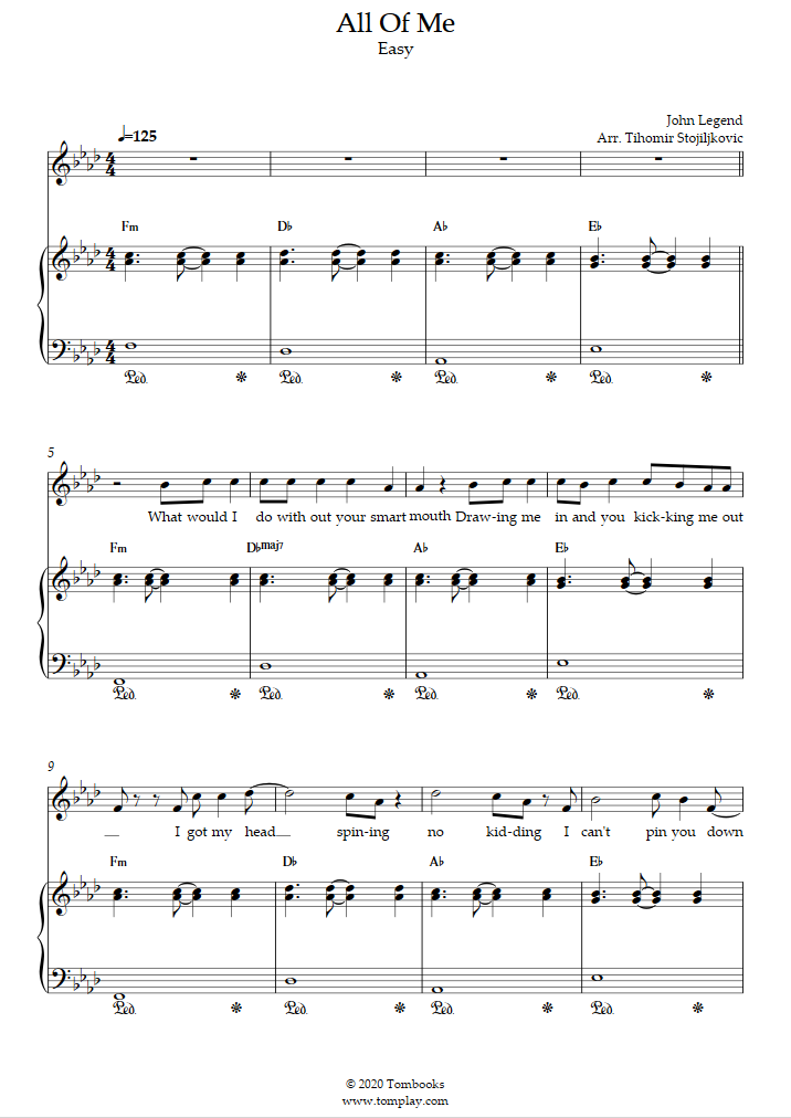 All of Me (With piano score, Easy Level) (존 레전드) 보컬 악보