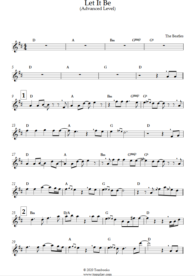 Let It Be 上級 テナー サックス ザ ビートルズ サクソフォン 楽譜