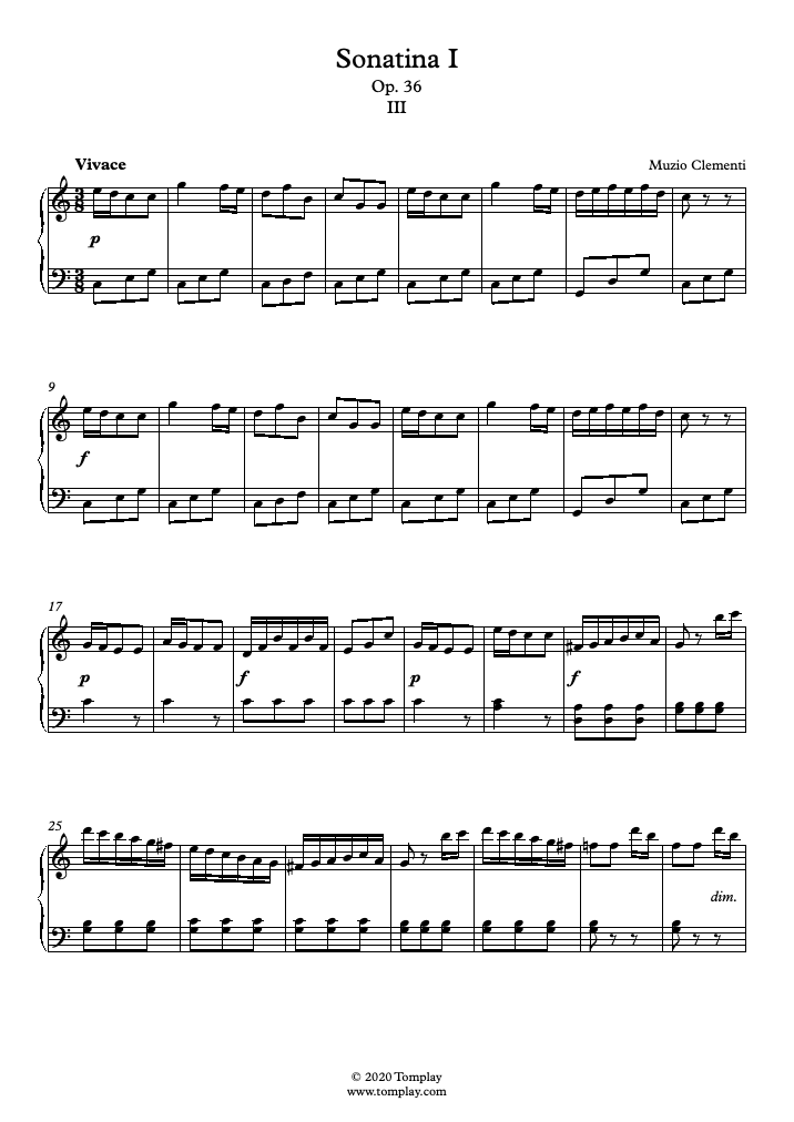 Free sheet music : Clementi, Muzio - Opus 36 No. 1 - Sonatina (Piano solo)