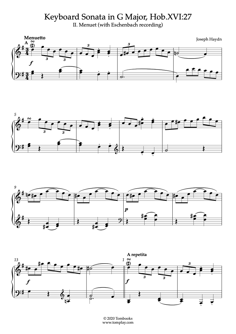 Free Sheet Music : Beethoven, Ludwig Van - Menuet In G (piano Solo)