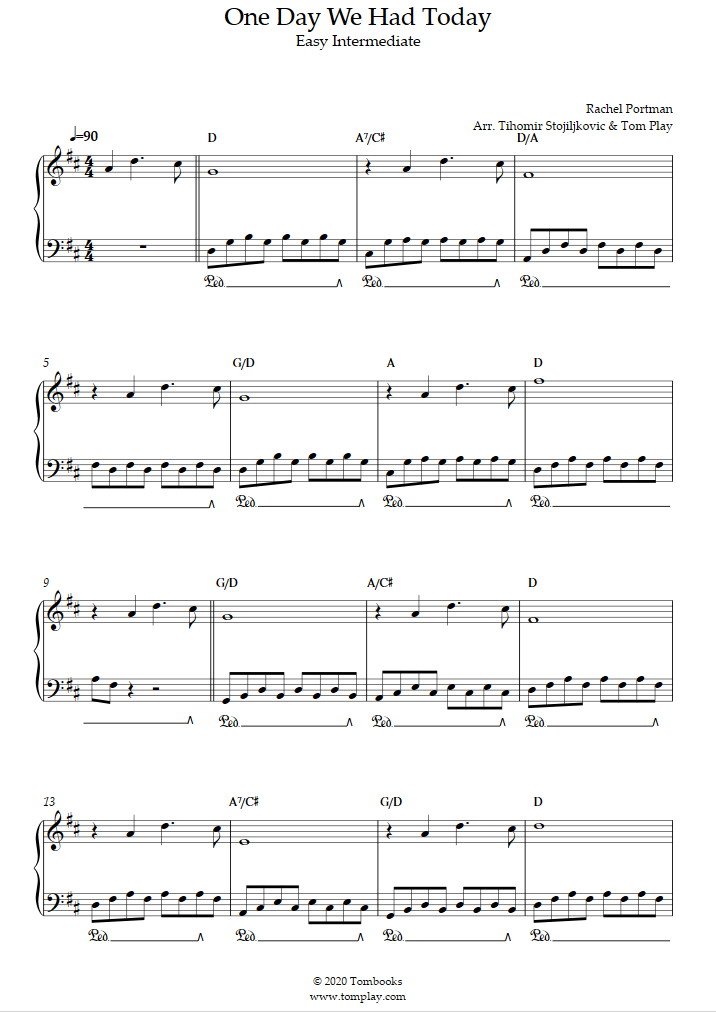 One Day We Had Today Easy Intermediate Level Rachel Portman Piano Sheet Music