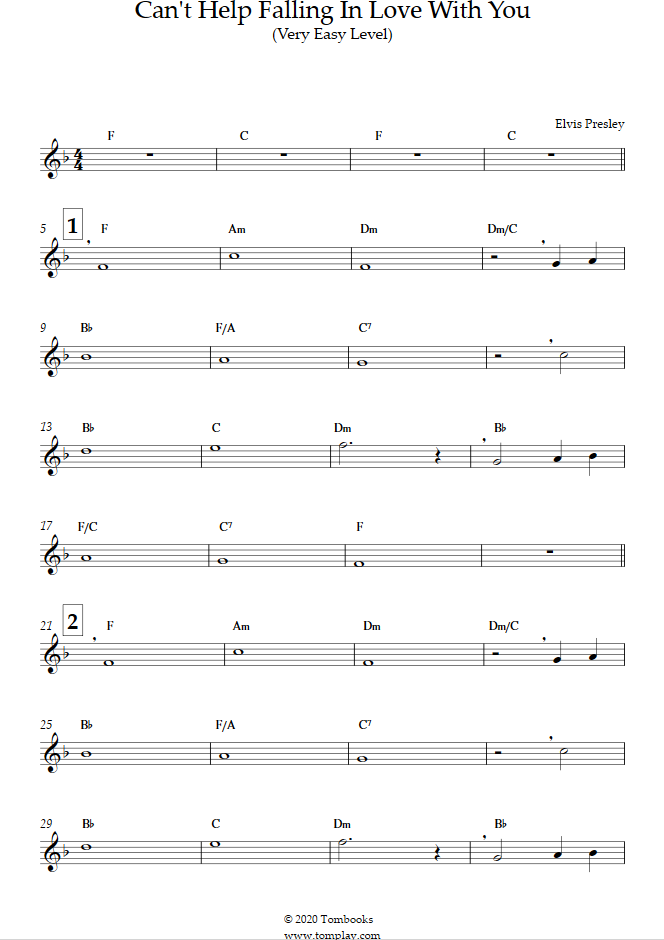 Can't Help Falling In Love (Very Easy Level, Tenor Sax) (Elvis Presley