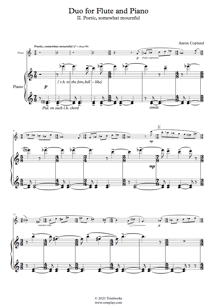 Duo for Flute and Piano II. Poetic, somewhat mournful (Copland