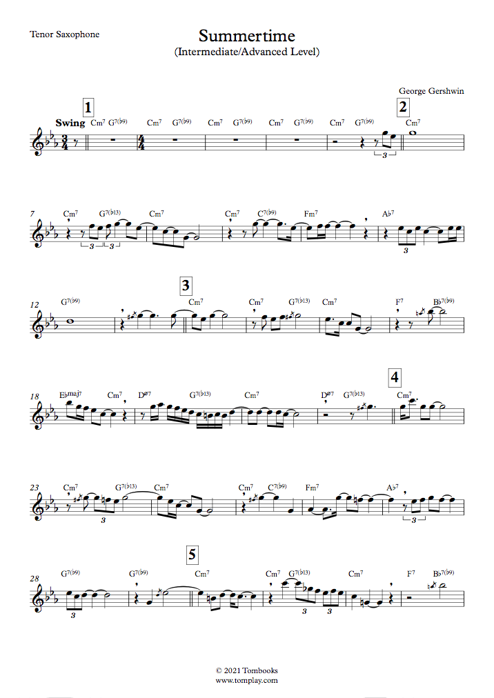 Summertime (Intermediate/Advanced Level, Tenor Sax, Fitzgerald