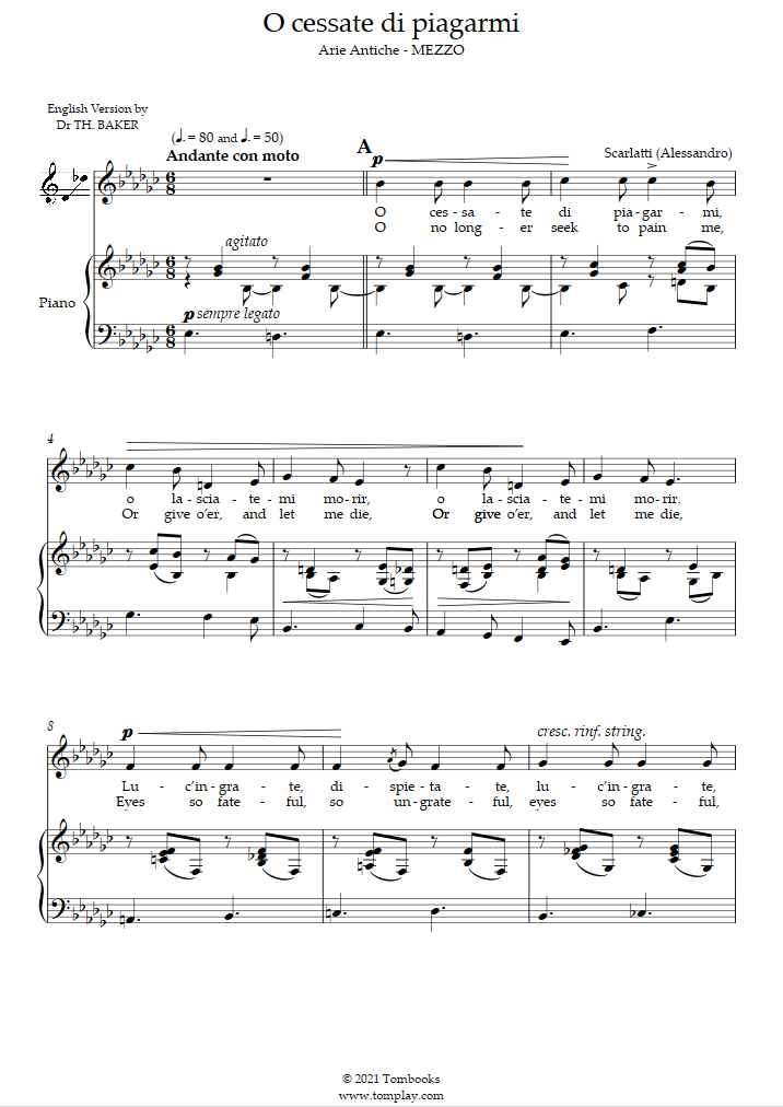 o cessate di piagarmi sheet music