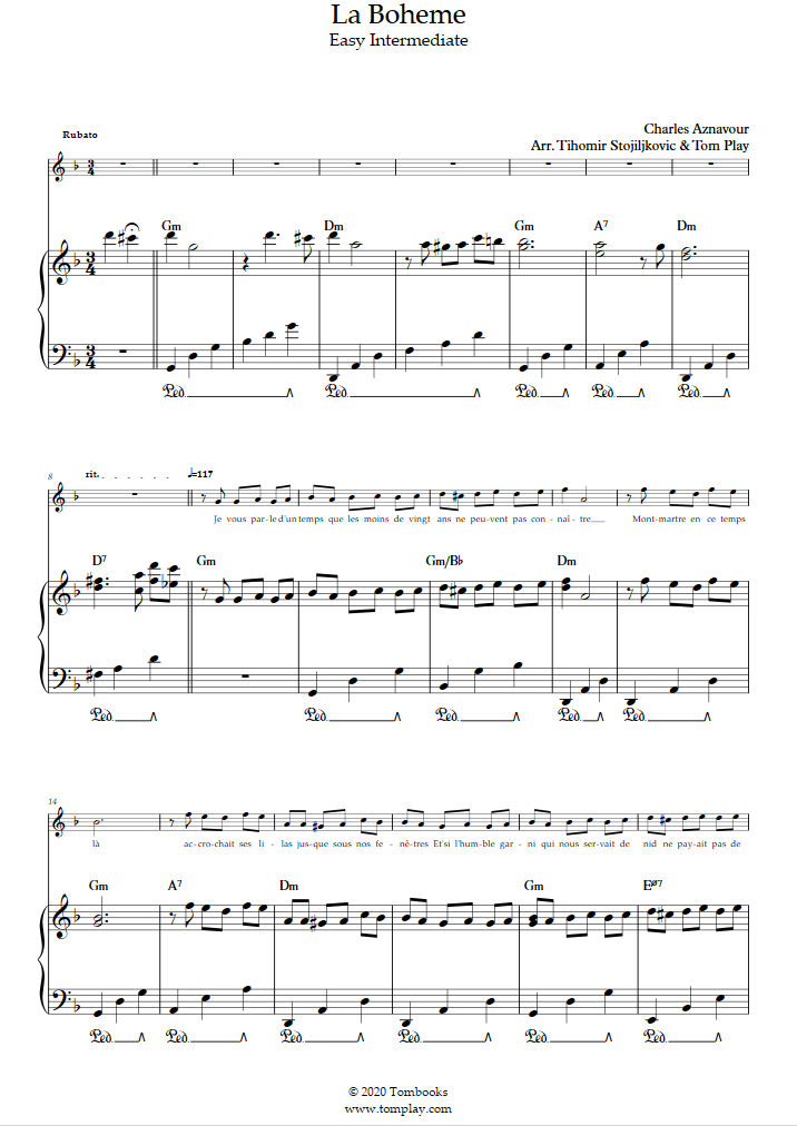 La Boh me Nivel F cil Intermedio Piano Solo Charles Aznavour
