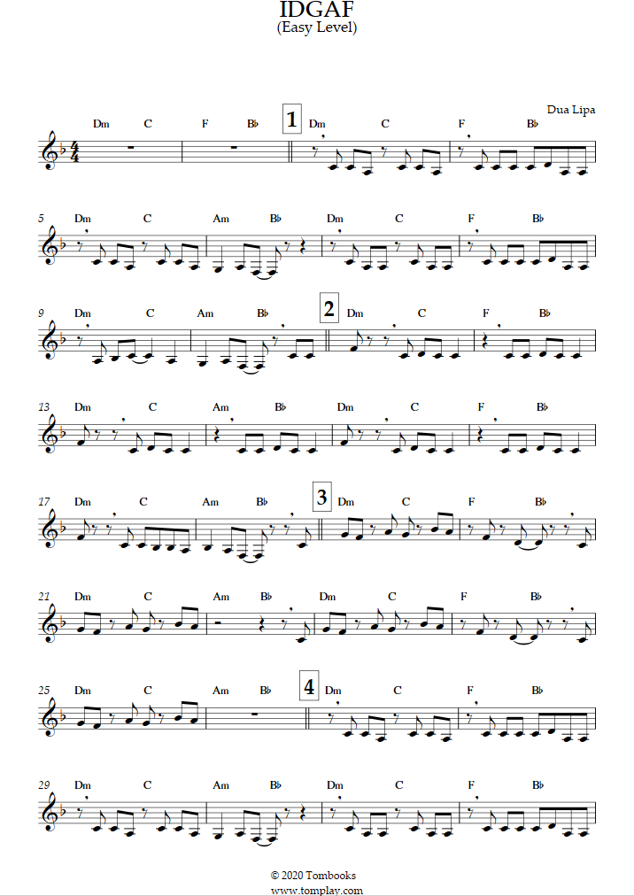 IDGAF (Easy Level) (Dua Lipa) - Clarinet Sheet Music