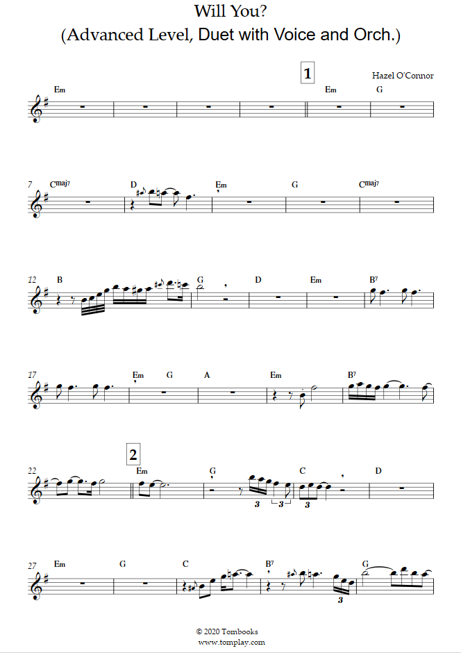 Will You? (Advanced Level, Tenor Sax, Duet with Voice and Orch.) (Hazel
