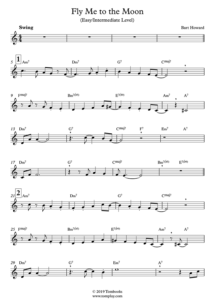 Fly Me to the Moon (Easy/Intermediate Level) (Frank Sinatra)