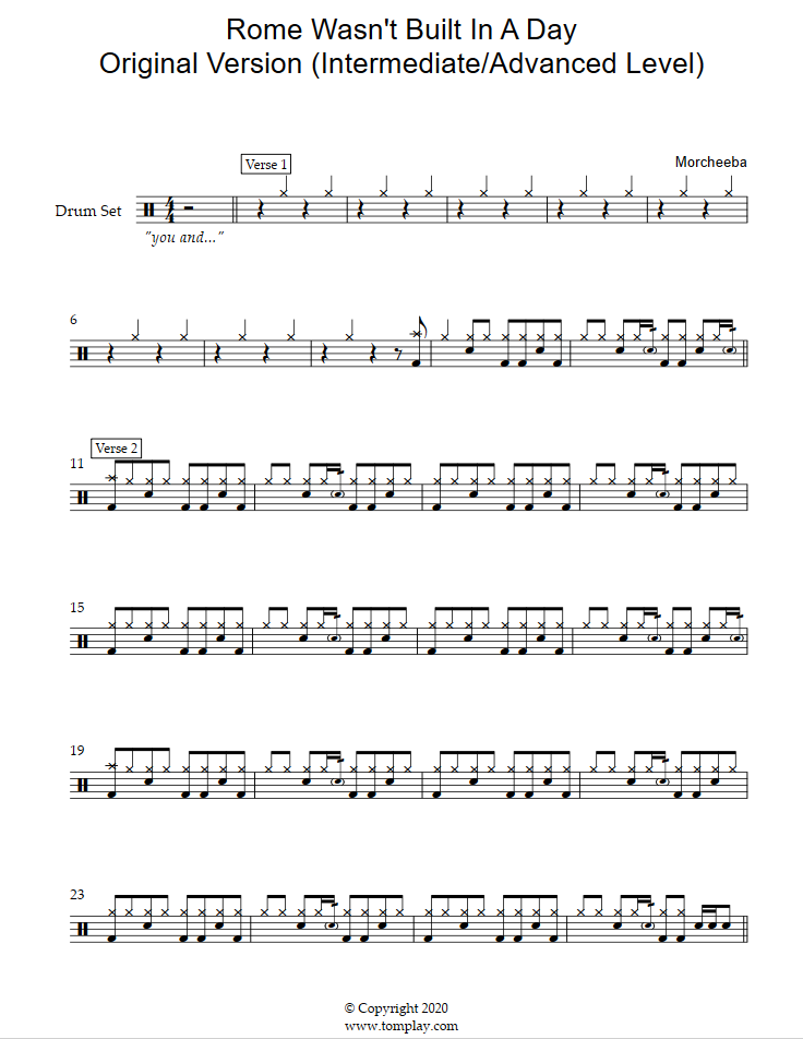 Rome Wasn't Built in a Day Original Version (Intermediate/Advanced Level) (Morcheeba) Drums