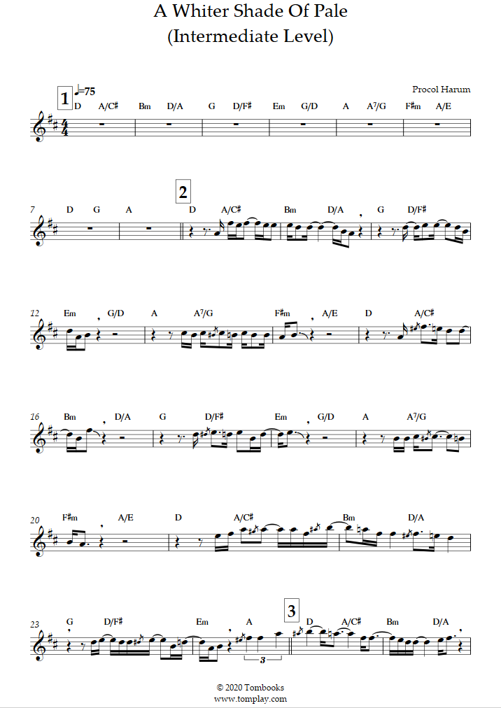 Paroles De A Whiter Shade Of Pale Partition Clarinette A Whiter Shade of Pale (niveau intermédiaire