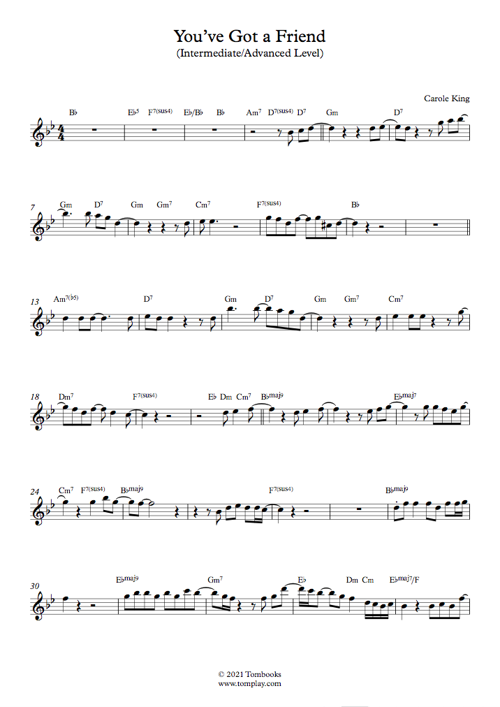 Youve Got a Friend (Intermediate/Advanced Level, Tenor Sax) (Carole ... image picture