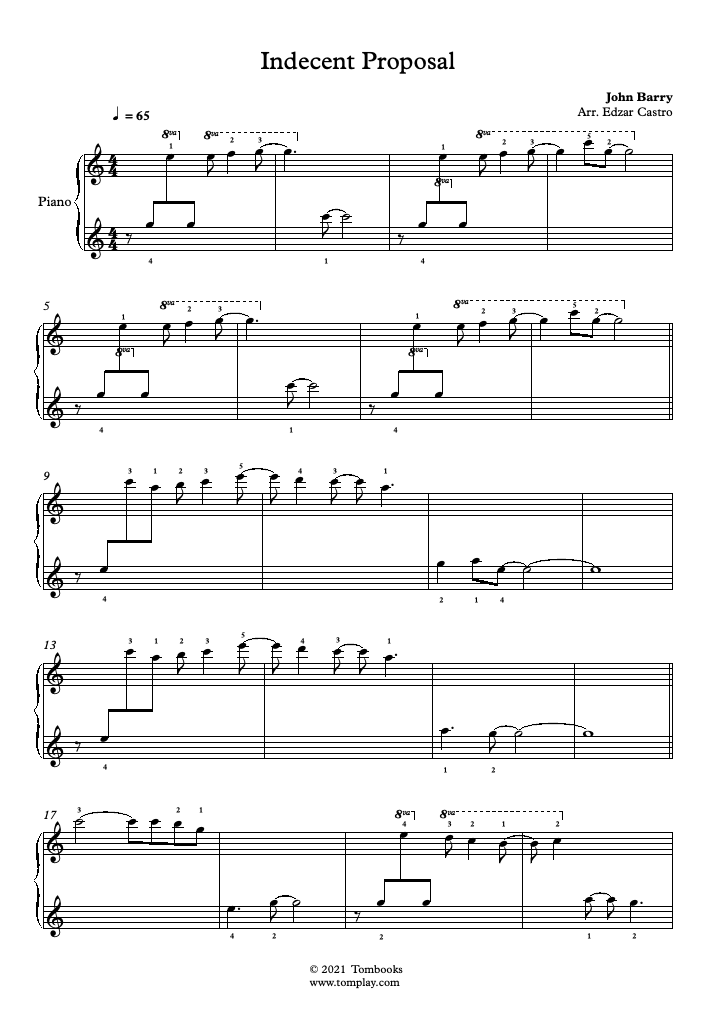 John Barry Instrumental Suite From Indecent Proposal Indecent Proposal (niveau très facile, piano solo) (John Barry