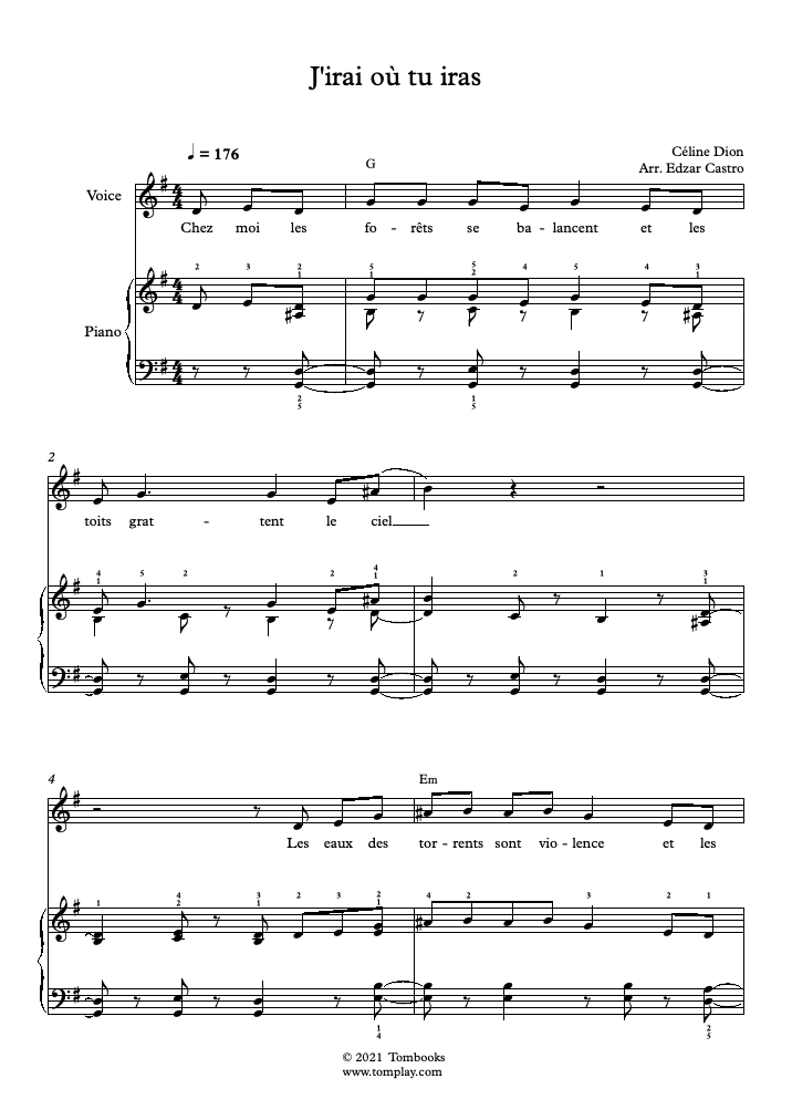 J Irai Ou Tu Iras Celine Dion Partition Piano J'irai où tu iras (niveau intermédiaire, piano solo