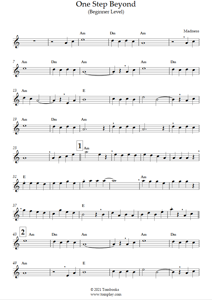 One Step Beyond (Beginner Level, Alto Sax) (Madness) Saxophone Sheet