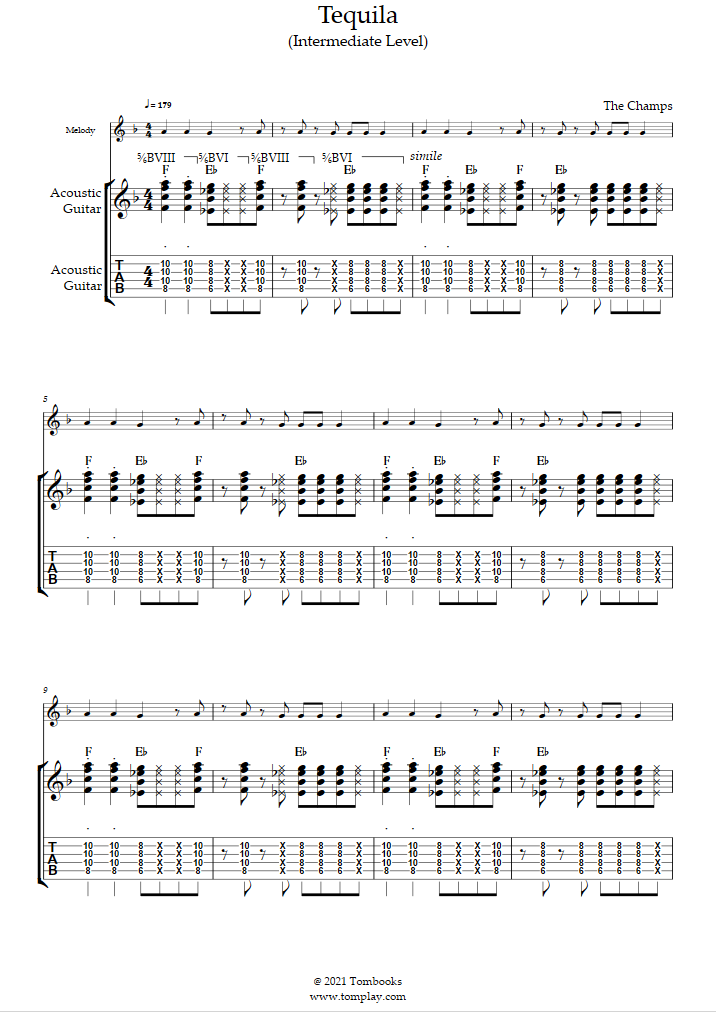 Tequila intermediate level acoustic guitar the champs guitar