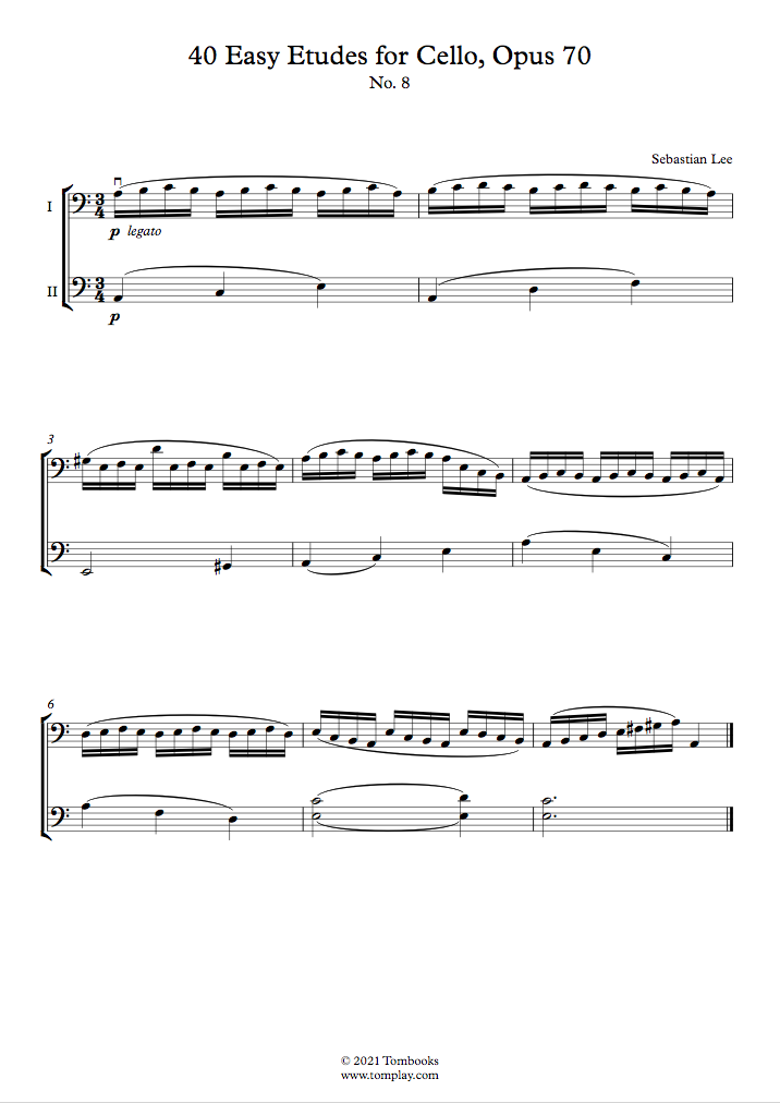 Cello Sheet Music 40 Easy Etudes for Cello, Opus 70 - No. 8 (Lee)