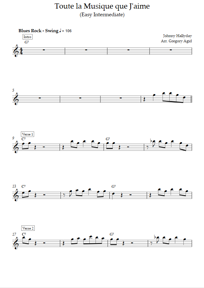 La musique que j'aime (Easy/Intermediate Level, Tenor Sax) (Johnny