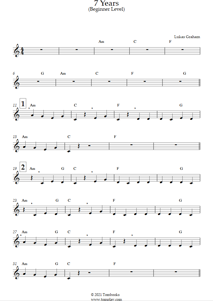 7 Years Sheet Music to download and print