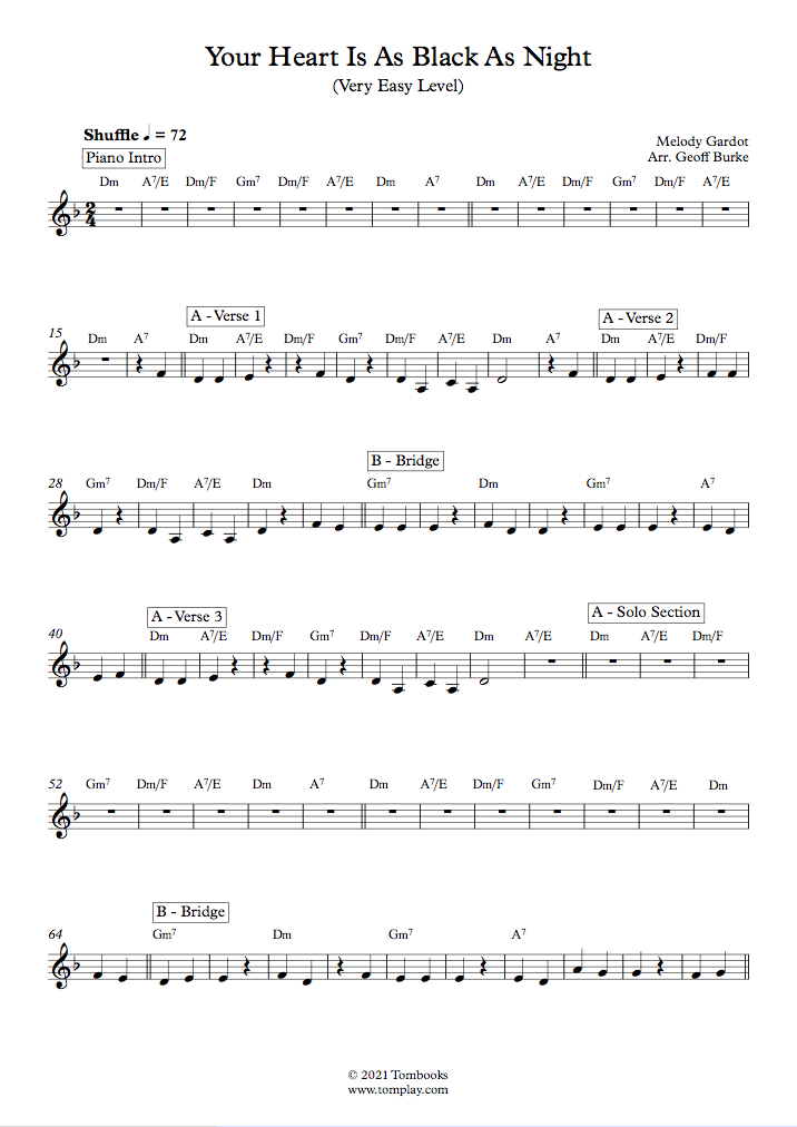 Your Heart Is As Black As Night (niveau très facile) (Melody Gardot) Partition
