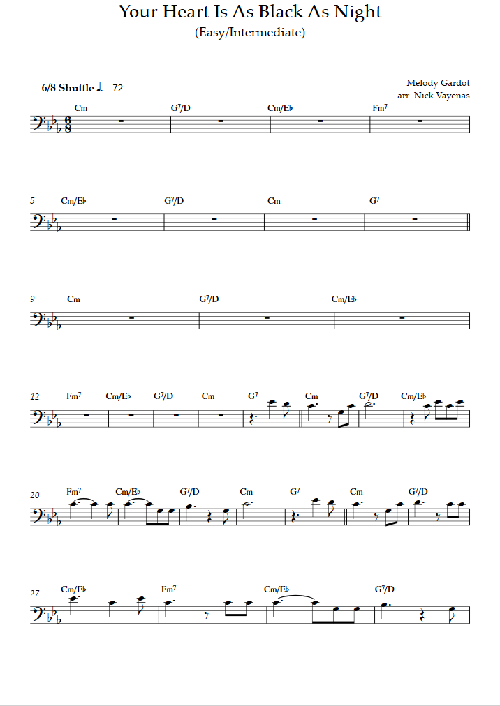 Your Heart Is As Black As Night (Nivel Fácil/Intermedio) (Melody Gardot) Partitura Trombón
