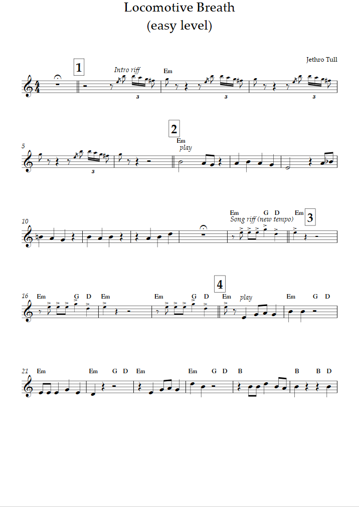 Locomotive Breath (Easy Level) (Jethro Tull) - Flute Sheet Music