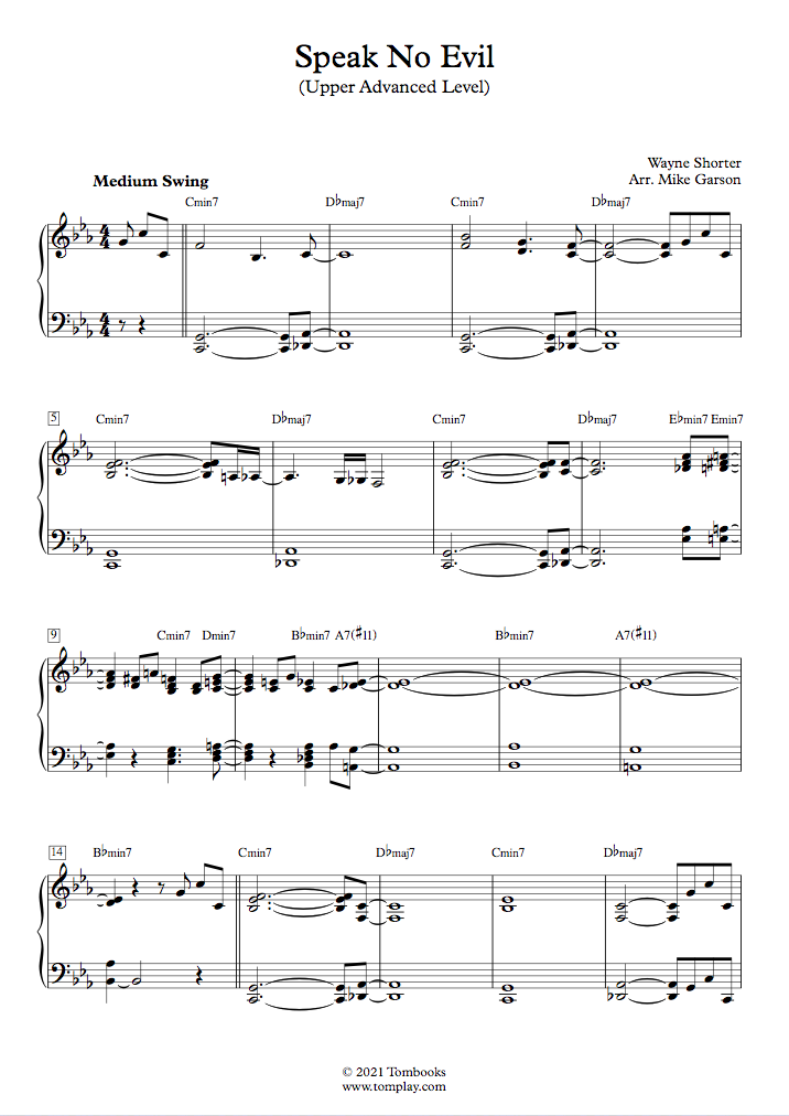 Piano Sheet Music Speak No Evil (Upper Advanced Level) (Wayne Shorter)