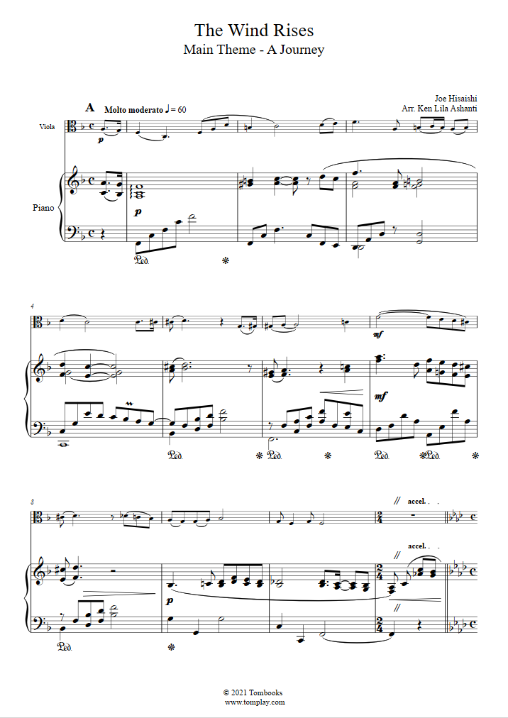 Piano Sheet Music The Wind Rises Main Theme part in F major) (Hisaishi)