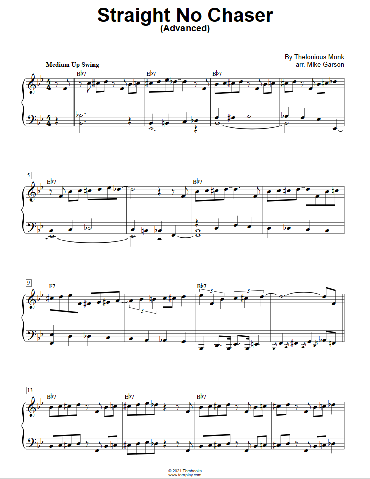 Straight, No Chaser (Advanced Level, Solo Piano) (Thelonious Monk