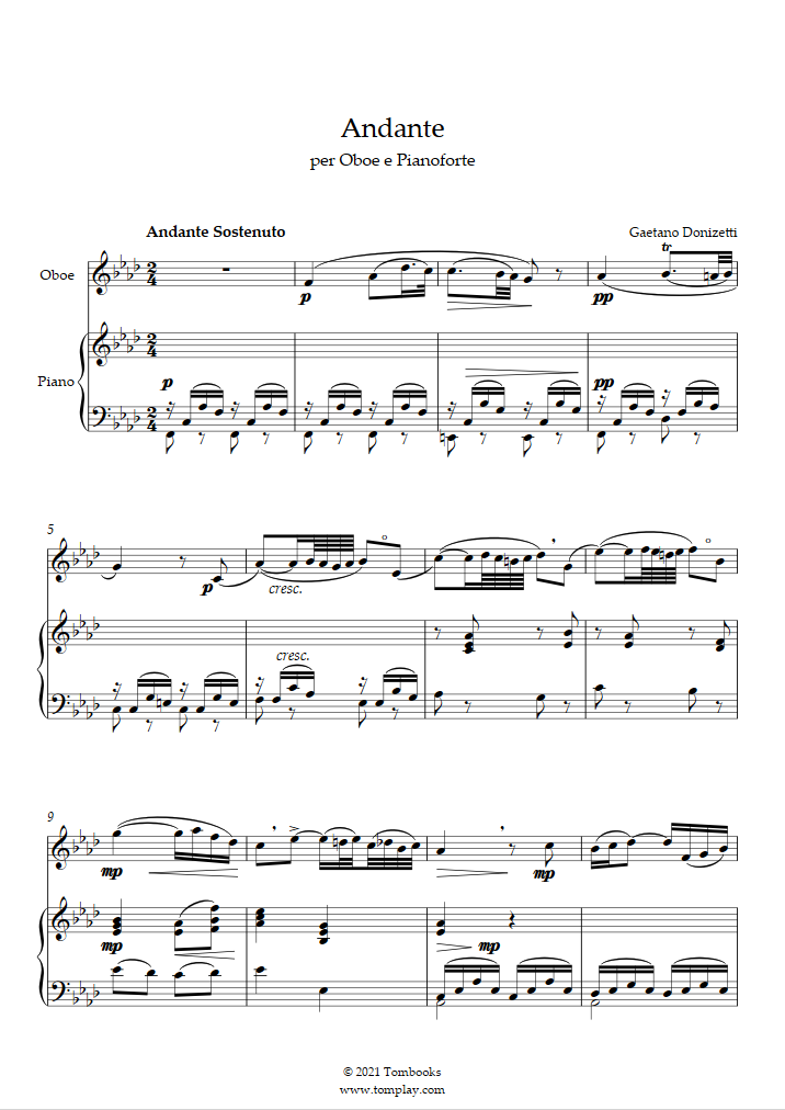 Andante sostenuto in F minor (Donizetti) Oboe Sheet Music
