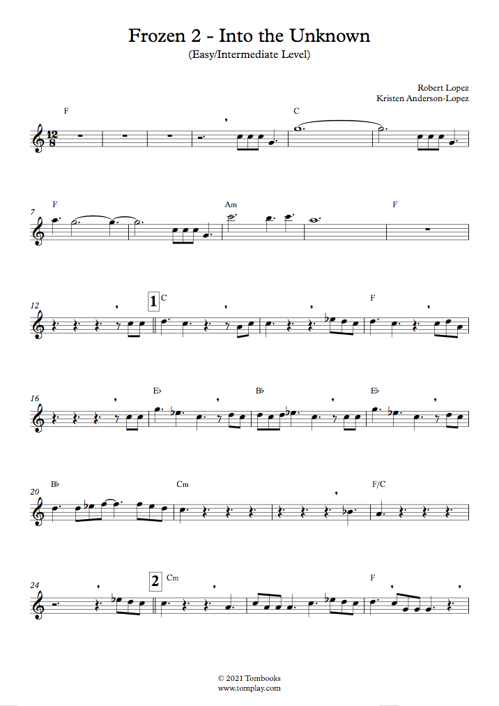 Frozen 2 - Into the Unknown (Easy/Intermediate Level, Alto Sax ...