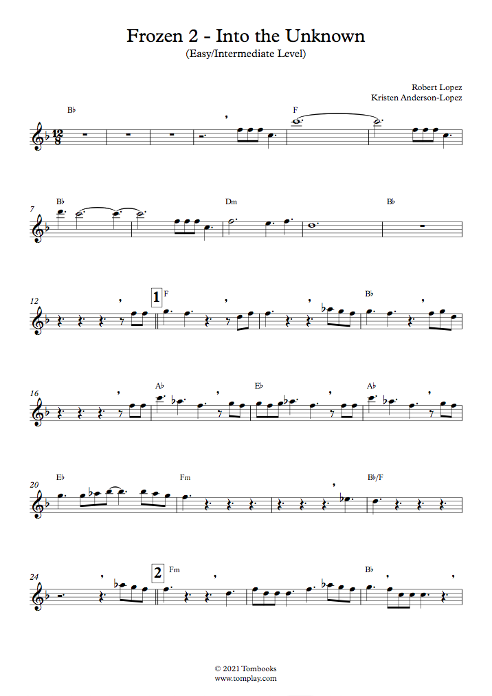 Frozen 2 - Into the Unknown (Easy/Intermediate Level, Tenor Sax ...