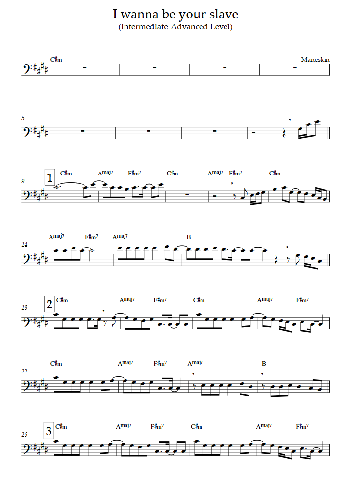 I Wanna Be Your Slave (Intermediate/Advanced Level) (모네스킨) - 트롬본 악보