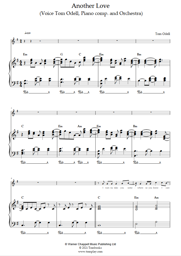 Tom Odell Another Love Sheet Music (Piano Solo) in E Minor - Download &  Print - SKU: MN0122971