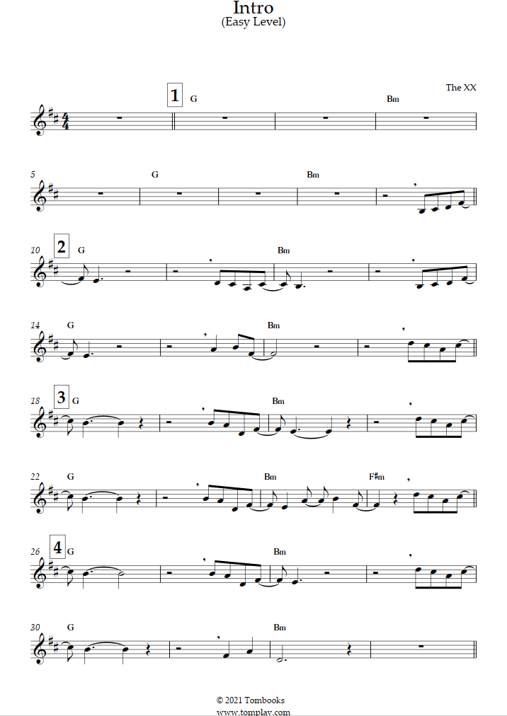 Partition Trompette Intro (niveau facile) (The XX)