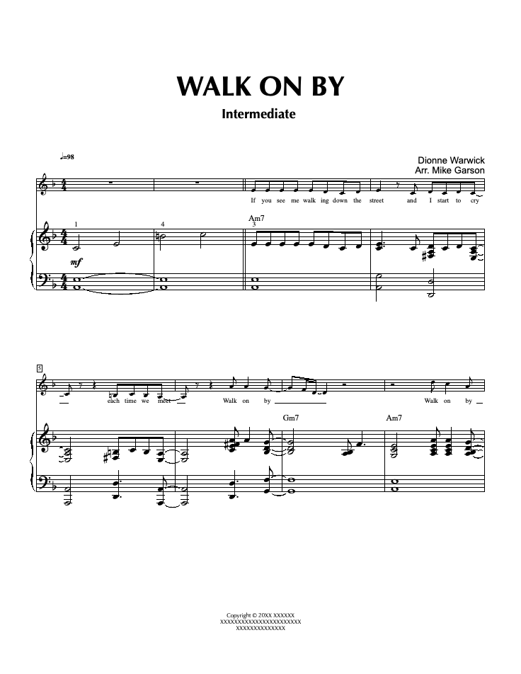 Walk On By (Intermediate Level, with Orchestra) (Dionne Warwick