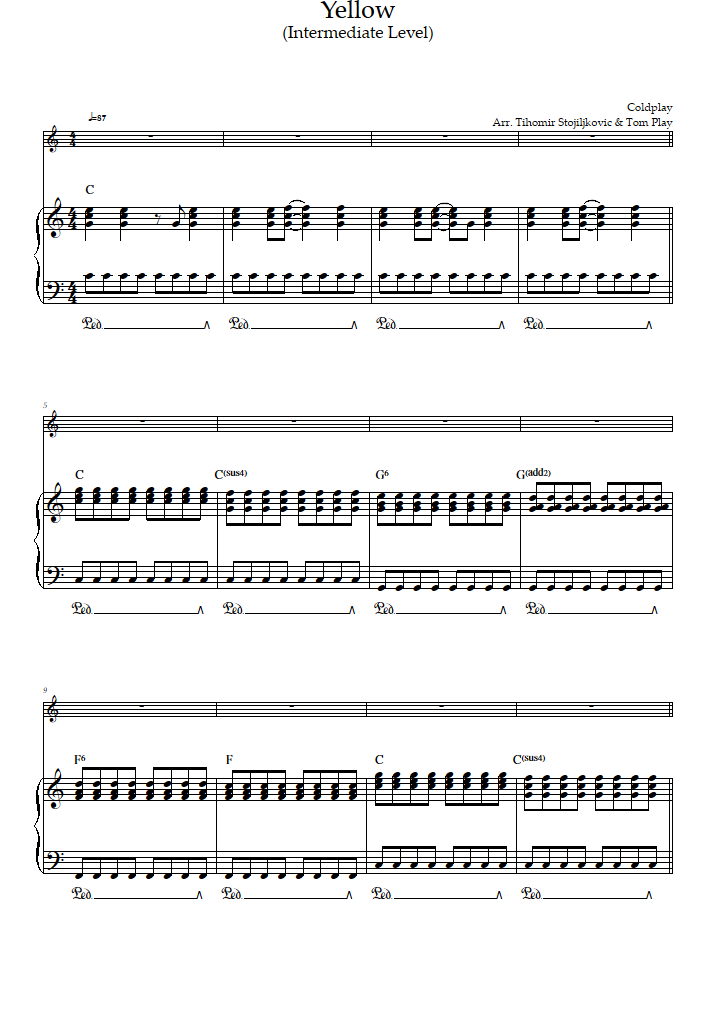 Yellow Coldplay Guitar Chord Chart Capo 4th Slightly