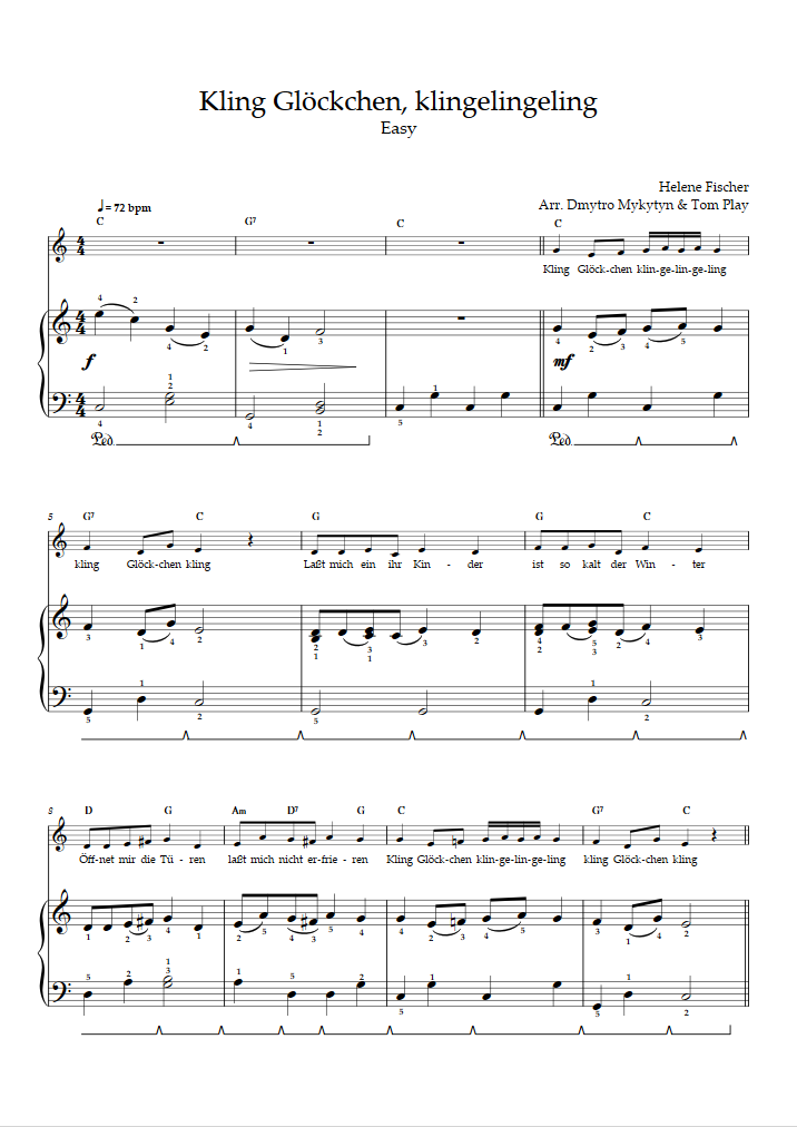 Kling, Glöckchen (Easy Level, Solo Piano) (Traditional) - Piano Sheet Music