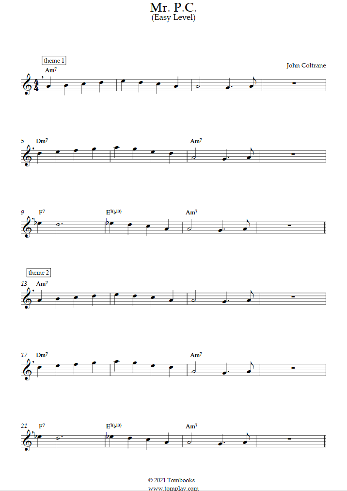 Saxophone Sheet Music Mr P C Easy Level Alto Sax John Coltrane