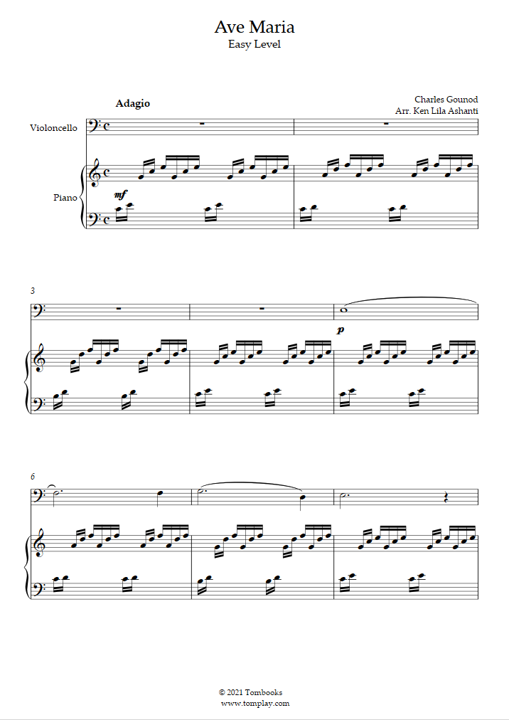 Free sheet music Schubert, Franz Peter Ave Maria (Cello solo)