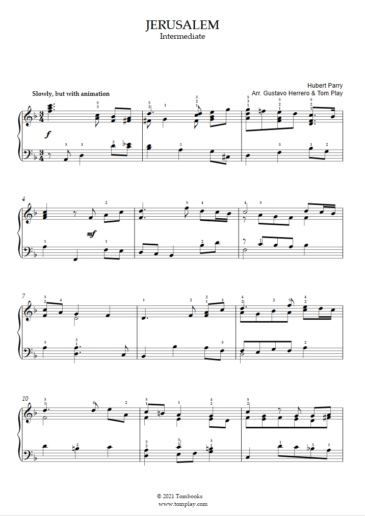 Jerusalem (Intermediate Level) (Parry) - Piano Sheet Music