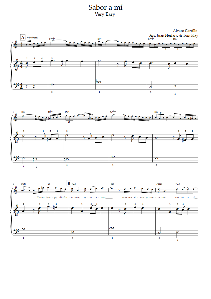 Sabor A Mi (Very Easy Level, Solo Piano) (Luis Miguel) Piano Sheet Music