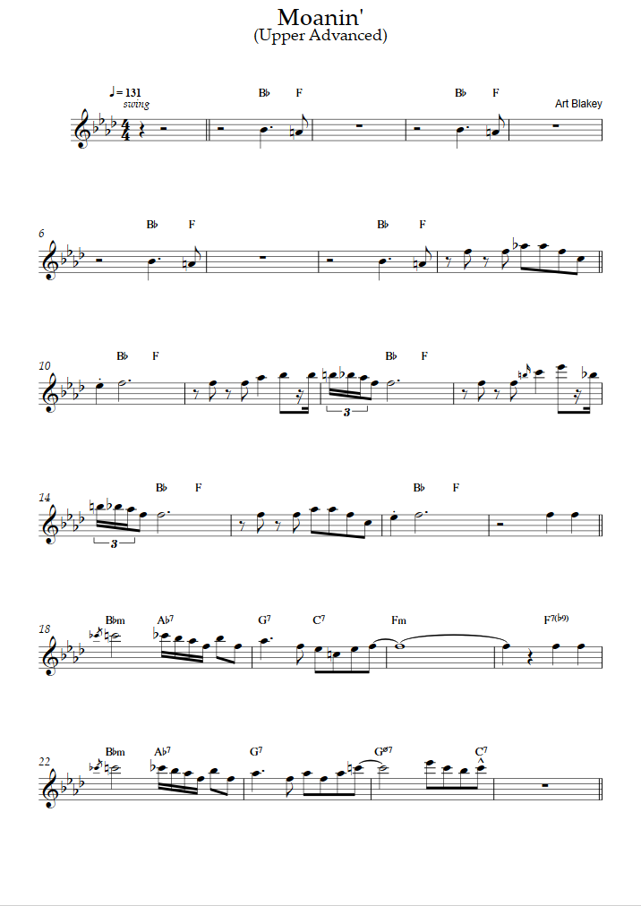 Moanin' (Upper Advanced Level) (Art Blakey) - Flute Sheet Music