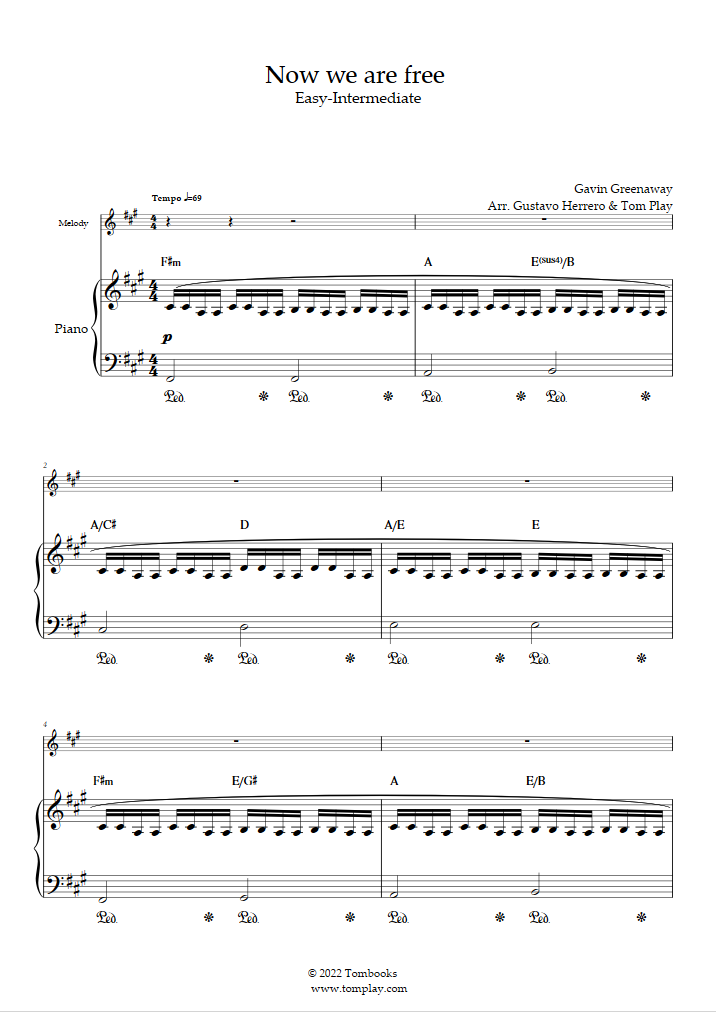 Gladiator Now We Are Free (Easy/Intermediate Level, Solo Piano